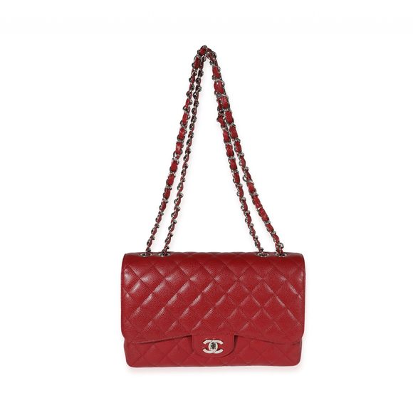 Chanel Red Quilted Caviar Jumbo Classic Single Flap Bag - Picture 4 of 8